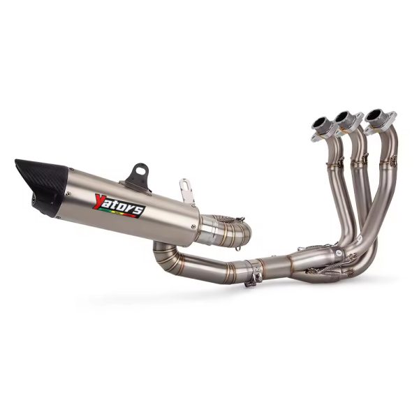Full Exhaust System for Triumph Street Triple 765 - Stainless Steel Cyclone Full Section with Carbon Fiber Rear End